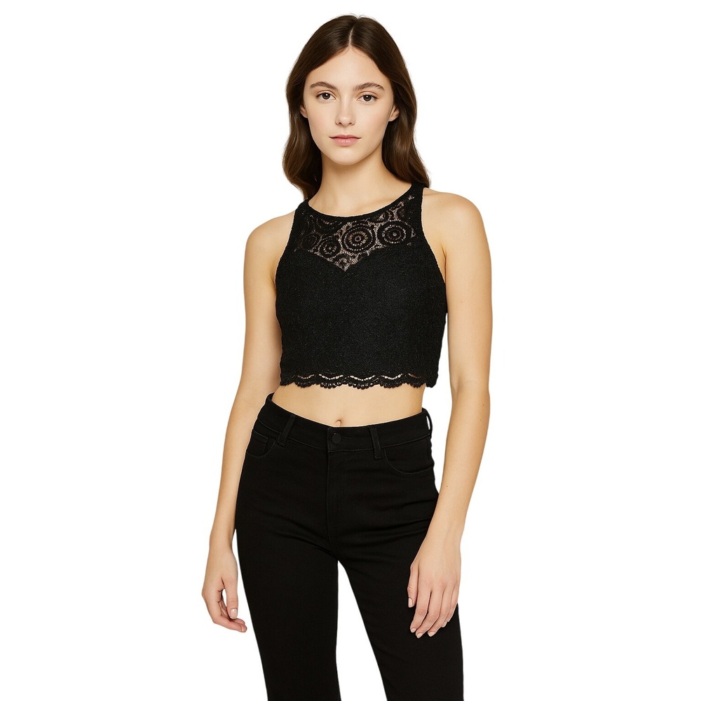 MY MICHELLE Y2K black‎ lace crop top illusion sweetheart neckline coquette 1